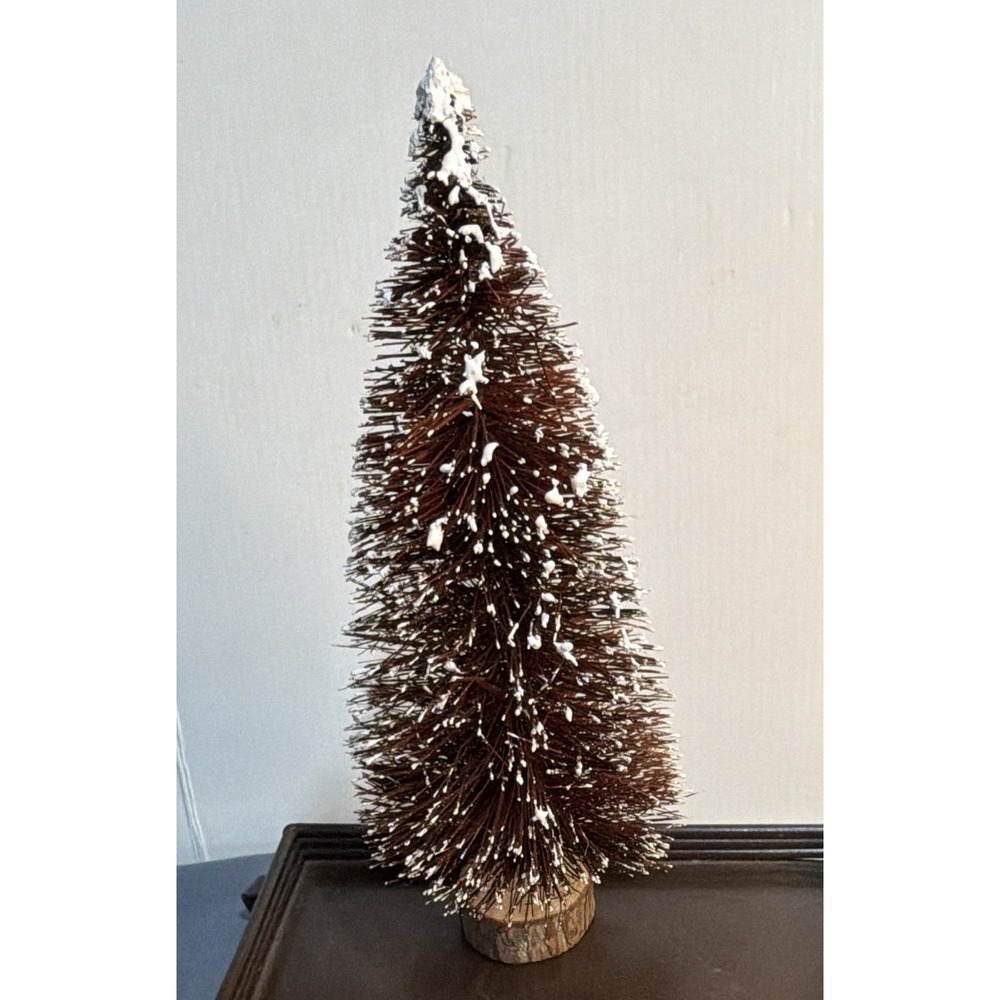 VTG '80s Maroon Bottle Brush Tree Christmas Village Decor Made in Taiwan Flocked